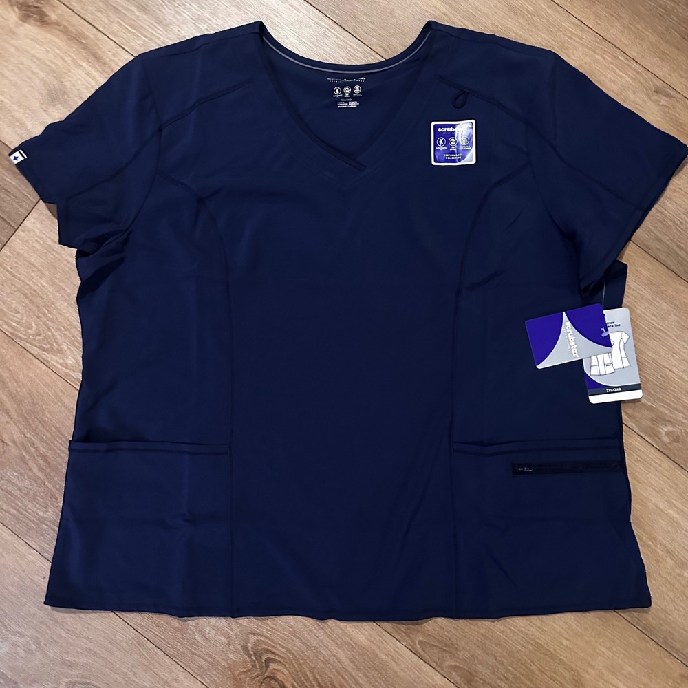 Scrubstar Premium Performance Navy Blue V-Neck Scrub Top 3XL 3XG NWT